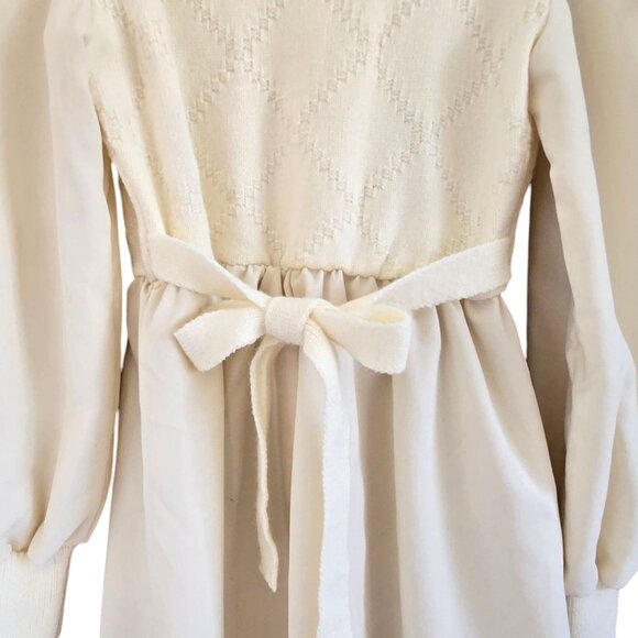 Vintage Sweater Top Knit Dress Cream with Floral Embroidery Pearl Buttons Midi - Picture 6 of 7